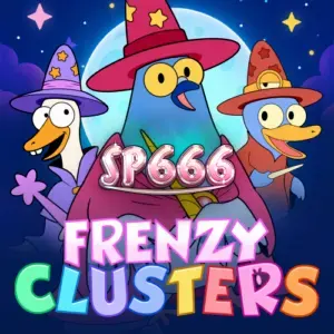 Tampilan antarmuka permainan slot Frenzy Clusters dengan grid 7x7 yang dinamis.